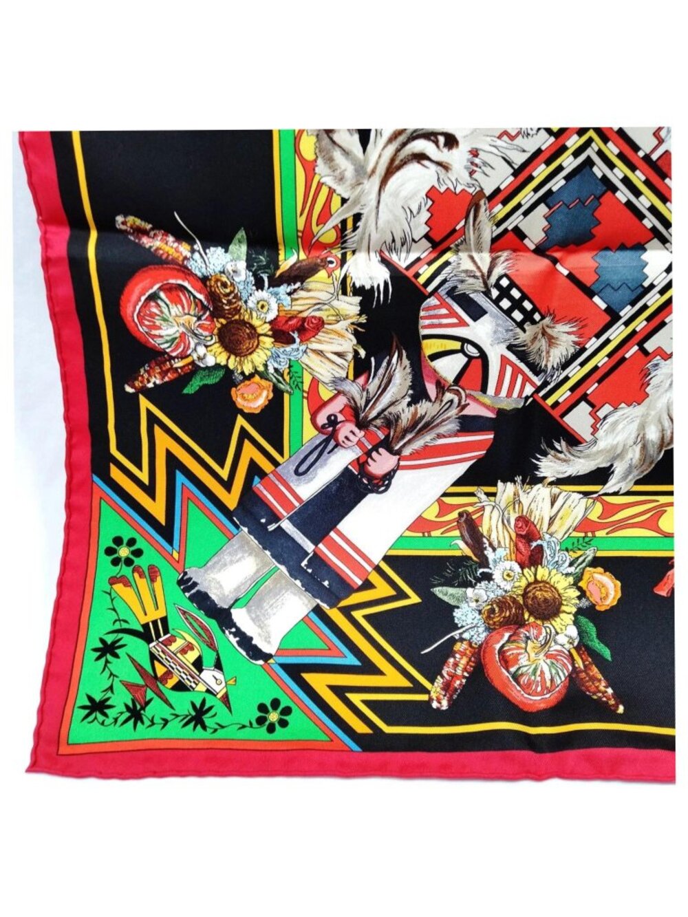 Authentic Hermès Kachinas Carré 90 Silk Scarf Black Multicolor - Picture 5 of 10